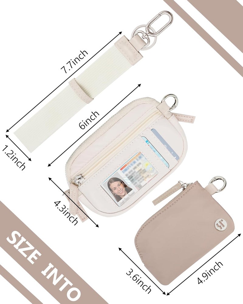 Sunpour Store Nylon Wallet Wristlet for Women,RFID Wallet Keychain Women,Small Wallets Woman with Wristlet,Coin Purse & Wrist Strap for Travel (Camel＆Beige) - Image 2